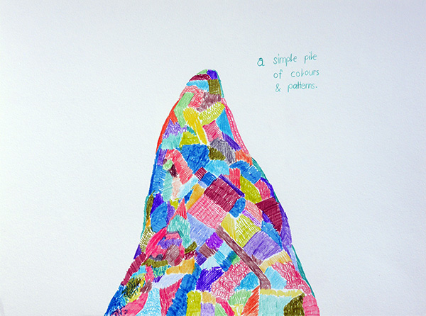A smiple pile of colours and pattern, drawing by Jay Rechsteiner