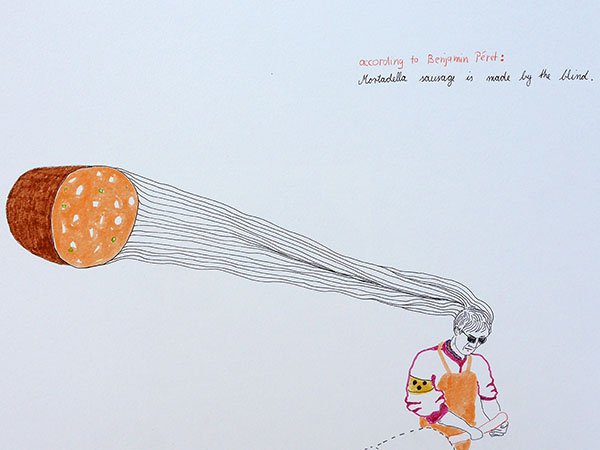 Mortadella is made by the blind, drawing by Jay Rechsteiner